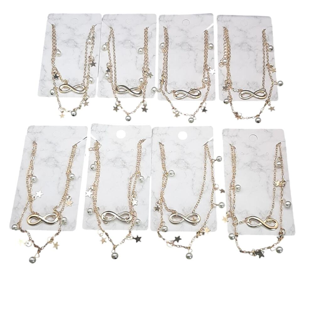 NWT Gold Plated Infinity Pearl Star Double Chain Adjustable Anklets Bracelets